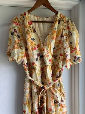 Poetry Cream Floral Wrap top Midi Dress with Multicolor Blooms